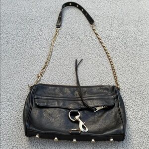 REBECCA MINKOFF Black Leather Chain Strap Bag CROSSBODY gold detail
